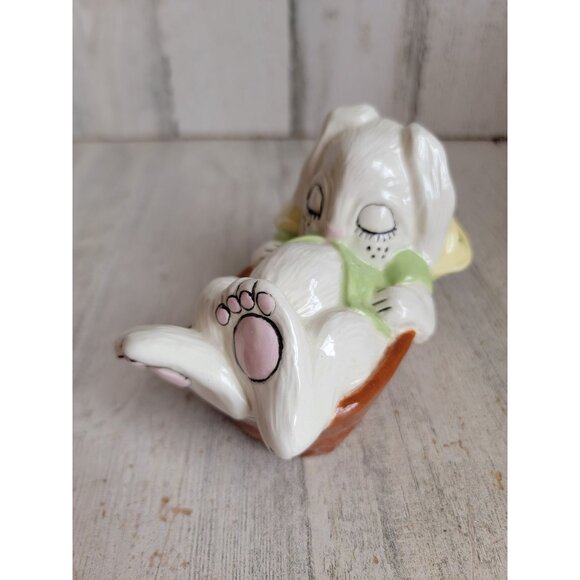 Vintage sleeping ceramic Easter bunny barrel home decor spring white unique - Picture 5 of 7